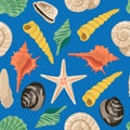 Vector cartoon sea shells pattern or background illustration