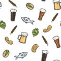 Vector cartoon seamless beer pattern. Vector Illustration.