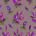 Vector cartoon seamless exotic pattern with flower buds draw doodle style, linear pattern, for design fabric, scarfs, hijab, Royalty Free Stock Photo