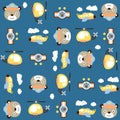 Seamless pattern cartoon with cute bear and air transportation