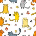 Vector cartoon seamless pattern with cute cats