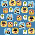 Vector cartoon seamless pattern with farmyard theme set