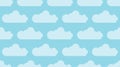 Vector cartoon seamless pattern of flat shape clouds on a blue background. Abstract cloudscape, heaven and sky print for kids room Royalty Free Stock Photo