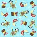 Vector cartoon seamless pattern with funny pirates