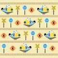 Seamless pattern of funny train carton, railways theme set