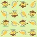 Vector cartoon seamless pattern with little monkey with bananas