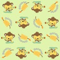 Seamless pattern with little monkey and bananas