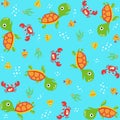 Vector cartoon seamless pattern of marine animals Royalty Free Stock Photo