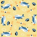 Vector cartoon seamless pattern of flight theme set