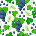 Vector cartoon seamless pattern with Vitis vinifera or White grape exotic fruits, flowers and leafs on white background