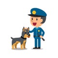 Vector cartoon security guard policeman with police guard dog Royalty Free Stock Photo