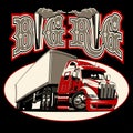 Vector cartoon semi truck with vintage lettering poster