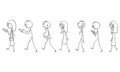 Vector Cartoon of Set of Crowd of People Walking on the Street and Using Mobile Phones or Cellphones