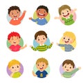 Vector cartoon set of different boy kids with various postures