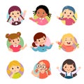 Vector cartoon set of different girl kids with various postures