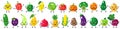 Vector cartoon set of fruits and vegetables characters with different poses and emotions isolated on white background Royalty Free Stock Photo