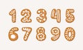 Vector cartoon set of Gingerbread arabic numbers - holidays Christmas ginger cookie isolated on white background. Merry Royalty Free Stock Photo