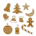 Vector cartoon set of holidays ginger cookie isolated on white background Royalty Free Stock Photo