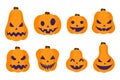 Vector cartoon set of illustrations with Halloween Jack-o-lantern orange pumpkins on a white background Royalty Free Stock Photo