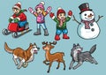 Cartoon set of kids in winter activity