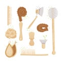 Vector cartoon set of kitchen, household and house cleaning brushes, pads and sponges. Ecology Zero Waste vegetable
