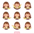 Cartoon set of a little girl in different postures with various emotions. Set 2 of 3