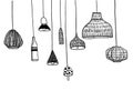 Vector cartoon set of varios chandeliers