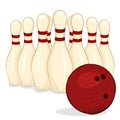 Vector Cartoon Set of Bowling Skittles and Ball Royalty Free Stock Photo