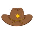 Vector Cartoon Sheriff Cowboy Hat on White Bcakground