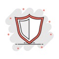 Vector cartoon shield protection icon in comic style. Protect sign illustration pictogram. Defence business splash effect concept Royalty Free Stock Photo