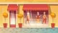 Vector cartoon shop-window of boutique, clothing market