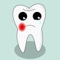 Vector cartoon sick tooth. Decay and destroy tooth. Cute tooth crying.
