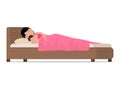 Vector cartoon sleeping woman in bed with baby