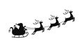 Vector cartoon sleigh with bag of gifts and reindeers, sled of Santa Claus. Christmas element with cute deers. Royalty Free Stock Photo