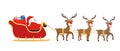 Vector cartoon sleigh, reindeers, sled with Santa Claus.