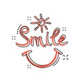 Vector cartoon smile text icon in comic style. Hand drawn smile