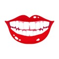 Vector cartoon smiling mouth with crooked uneven teeth