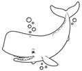 Vector Cartoon Smiling Sperm Whale Line Art