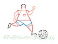 Vector cartoon soccer player man running and dribble ball on pit Royalty Free Stock Photo