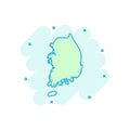 Vector cartoon South Korea map icon in comic style. South Korea