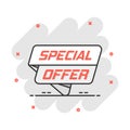 Vector cartoon special offer banner icon in comic style. Badge shopping illustration pictogram. Special offer business splash