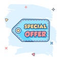 Vector cartoon special offer banner icon in comic style. Badge shopping illustration pictogram. Special offer business splash