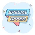 Vector cartoon special offer banner icon in comic style. Badge shopping illustration pictogram. Special offer business splash