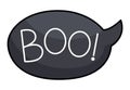 Vector cartoon speech bubble with boo text. Cute Halloween black phrase for kids. Funny autumn all saints day illustration. Royalty Free Stock Photo