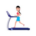 Vector cartoon sporty girl running on a treadmill