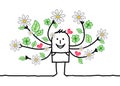 Cartoon Spring Man with Flowering Arms