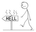 Vector Cartoon Illustration of Angry Man or Businessman Walking on the Path to Hell Royalty Free Stock Photo