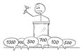 Vector Cartoon of Auctioneer with Hammer or Gavel During Auction, People Are Bidding to Win