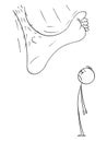 Vector Cartoon Illustration and Drawing of Bare Foot Stepping on Frustrated Man