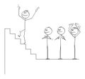 Vector Cartoon of Businessman Climbing Up the Stairs to Fall Down, Business Team is Applauding